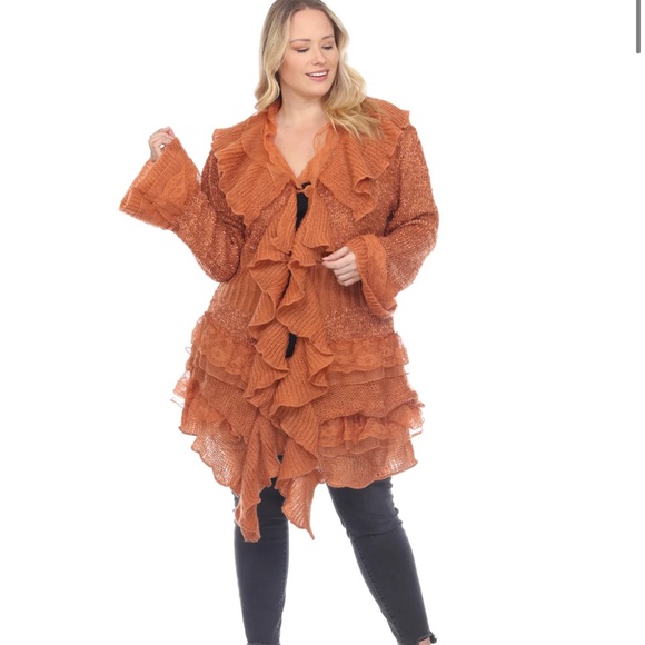 Simply Couture Sweaters - Simply Couture Orange Ruffled Cardigan